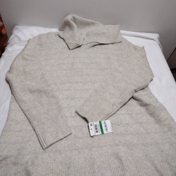 Style & Co Tan and Silver striped Cowl Neck Sweater - Picture 11 of 12